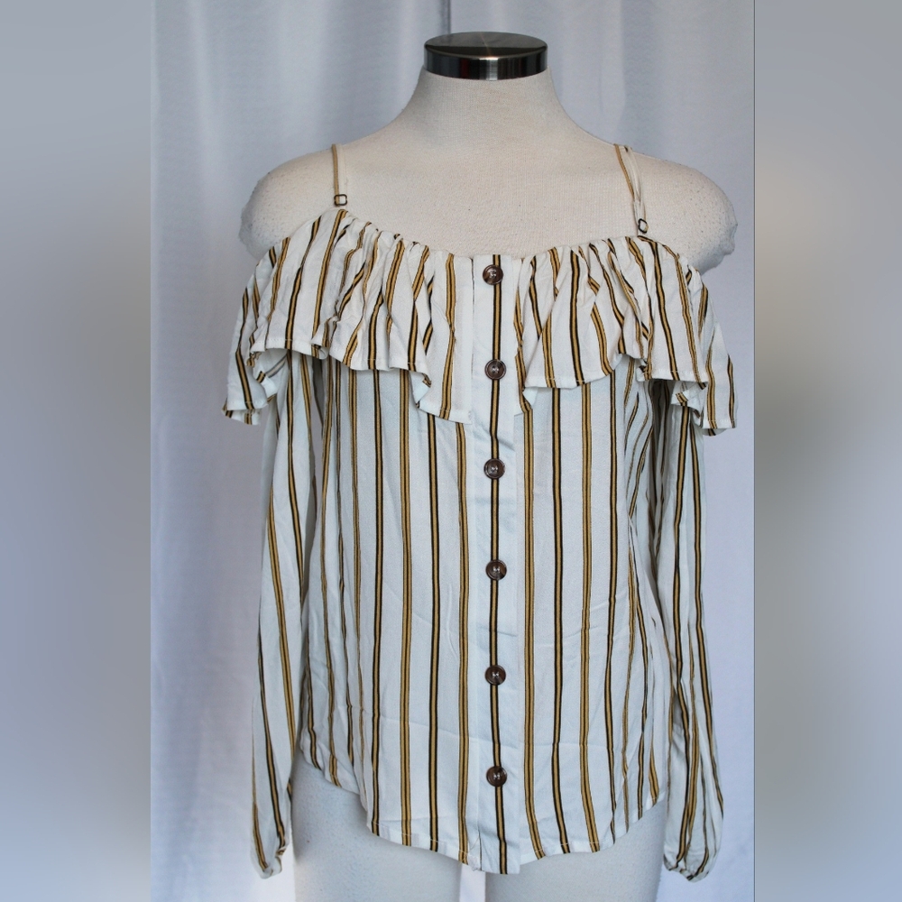 NWT Maurices Off-the-Shoulder Striped Blouse – Mustard & Cream - Picture 8 of 8